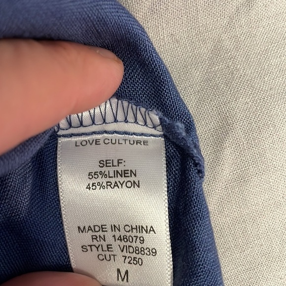 NWT Overall Dress Minimal Retro Camp Love Culture Med Blue Mini Linen Pinafore - Picture 8 of 10